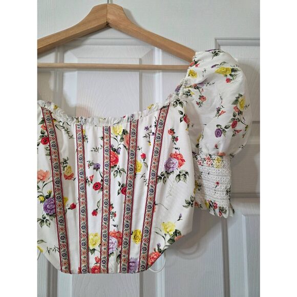 Alice + Olivia Audie Floral Puff-Sleeve Corset Top 6 NWT - Picture 3 of 9